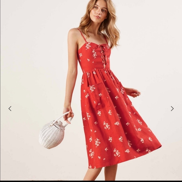 Reformation Dresses & Skirts - Reformation Linen Lace-up Floral Ellen Dress 2 - 4